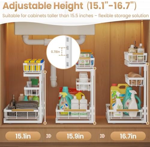 Under Sink Organizer and Storage for Bathroom and Kitchen - 1 Pack 3 Tier
