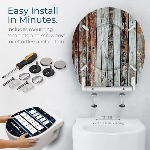 Sanilo Wooden Toilet Seat with Quick Release & Soft Close [ROUND] - Decorative & Slow Close Molded Wood Seat - With One Click for Easy Installation & Cleaning - With Adjustable Fit (Antique)