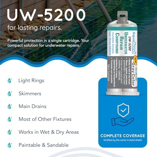 Swimming Pool Epoxy Repair Kit | Waterproof Epoxy Putty | Pool & Spa Repair | Easy DIY | Underwater Sealant for Cracks & Leaks | Concrete, Fiberglass, PVC | DMK-5200 50ml (1.7 oz) Kit | Gray