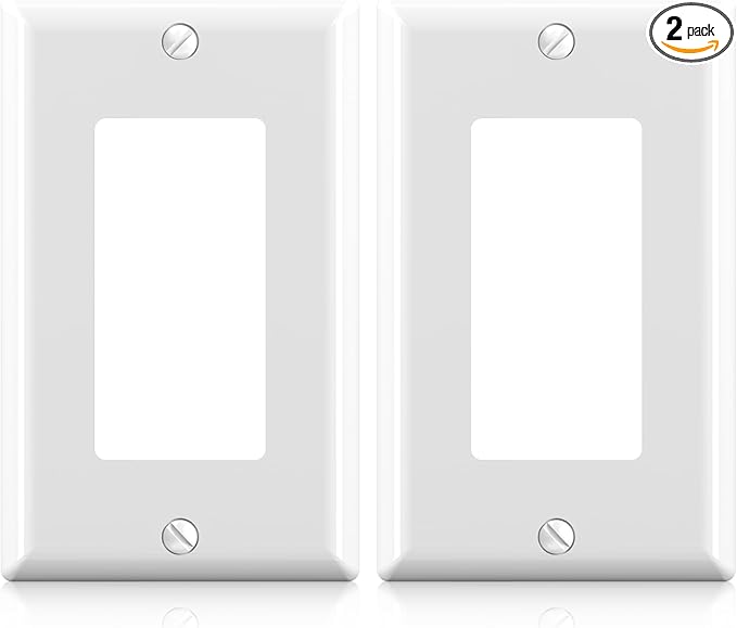 ELEGRP Decorative Receptacle Wall Plate, 1-Gang Standard Size Decorator Covers, Unbreakable Polycarbonate Faceplates for Decorator Device, UL Listed, Screws Included (2 Pack, Glossy White)