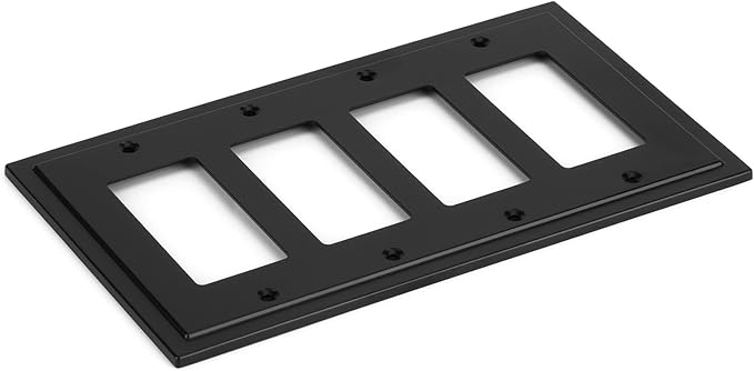 Henne Bery Modern Edge Decorative Wall Plate Switch Plate Outlet Cover, Durable Solid Zinc Alloy (Quad Decorator, Matte Black)