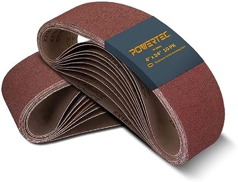 POWERTEC 4 x 24 Inch Sanding Belts, 20PK, 60 Grit, 4x24 Belt Sander Sanding Belts Assortment, Aluminum Oxide Sandpaper for Oscillating Belt Sander, Woodworking, Metalworking (110000-P2)