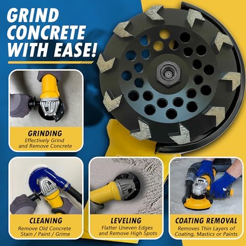 7" Diamond Grinding Wheel 10 Arrow Seg for Concrete & Coating 7/8"-5/8"