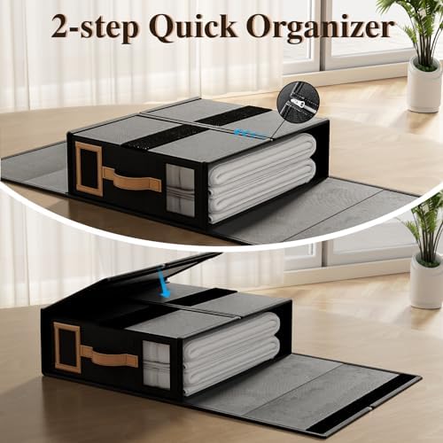 6 Pack Bed Sheets Organizers And Storage,Sheets Set Folder Keeper with Handle,Foldable Bedding Storage Box For Linen Closet,Duvet Cover(King Size-3.7 Gal,Black)