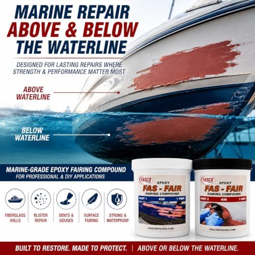 Fasco Epoxies Fas-Fair #26 Marine Epoxy Fairing Compound – Quart Kit, 1:1 Epoxy Filler Putty for Fiberglass, Aluminum, Steel & Wood Boat Repair – Easy Sanding, Non-Sag Formula