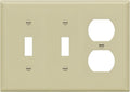 ENERLITES Combination Triple Gang Wall Plate, Double Toggle Switch/Single Duplex Receptacle Cover Plate, Standard Size 3-Gang 4.5" x 6.38", Polycarbonate Thermoplastic, 881221-I, Ivory