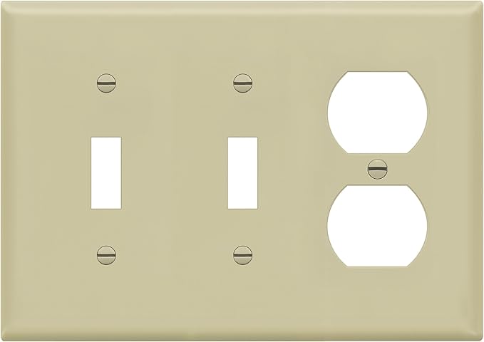 ENERLITES Combination Triple Gang Wall Plate, Double Toggle Switch/Single Duplex Receptacle Cover Plate, Standard Size 3-Gang 4.5" x 6.38", Polycarbonate Thermoplastic, 881221-I, Ivory