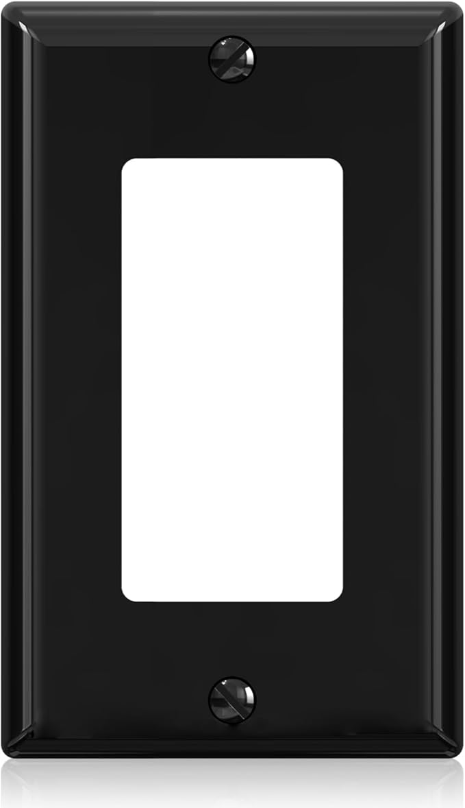 ELEGRP Decorative Receptacle Wall Plate, 1-Gang Standard Size Decorator Covers, Unbreakable Polycarbonate Faceplates for Decorator Device, UL Listed, Screws Included (1 Pack, Glossy Black)