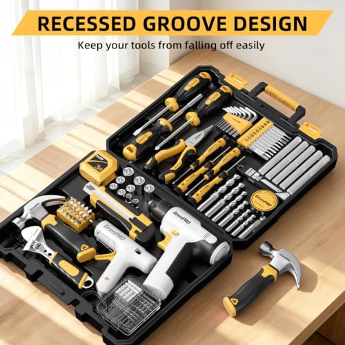 GRENPRO 188PCS Yellow Cordless Drill Tool Set For Men Tool Kit For Home Box