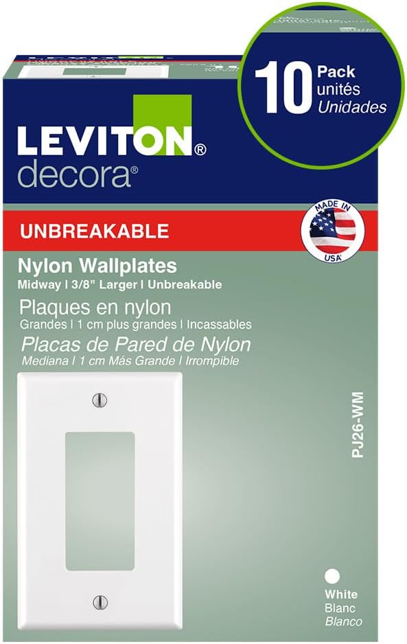Leviton 1-Gang 1-Decora Midway Nylon Wallplate 10 Pack, PJ26-WM, White