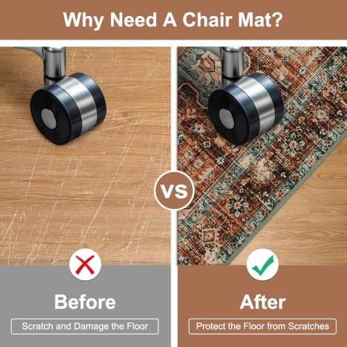 Anidaroel Office Chair Mat for Hardwood Floor/Tile Floor, 48"x60" Desk Chair Mat for Hard Floors, Under Desk Rug Protector for Rolling Computer Gaming Chairs, Anti Slip Machine Wash Low Pile Carpet