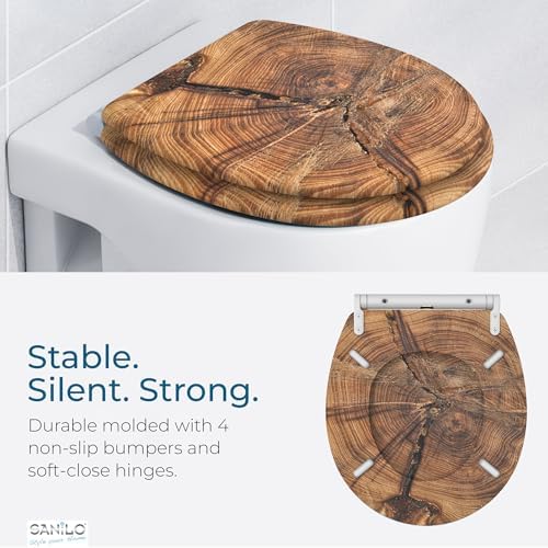 Sanilo Wooden Toilet Seat with Quick Release & Soft Close [ROUND] - Decorative & Slow Close Molded Wood Seat - With One Click for Easy Installation & Cleaning - With Adjustable Fit (Old Tree)