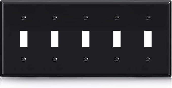 ELEGRP 5-Gang Toggle Switch Wall Plates, Standard Size 4.52" H x 10.03" L Unbreakable Thermoplastic Faceplate Cover for Toggle Dimmer Light Switches, UL Listed (1 Pack, Glossy Black)