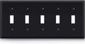 ELEGRP 5-Gang Toggle Switch Wall Plates, Standard Size 4.52" H x 10.03" L Unbreakable Thermoplastic Faceplate Cover for Toggle Dimmer Light Switches, UL Listed (1 Pack, Glossy Black)