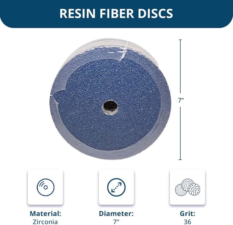 Benchmark Abrasives 7 Inch Sanding Discs Zirconia Resin Fiber Grinding Disc for Grinding, Stripping on Wood, Fiberglass, Steel, Metal, 7/8" Arbor Angle Grinder Sanding Disc, 25 Pack - 36 Grit