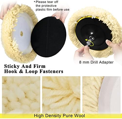 Tallew 6 Pcs Wool Buffing Pads Hook Loop 8 Inch