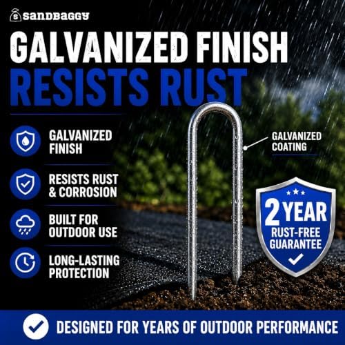 Sandbaggy Galvanized 6-Inch Landscape Staples ~ 9 Gauge Steel - Fabric Pins, Garden Earth Stakes, Ground Cover, Fence Anchors, Lawn Nails ~ Trusted by Organic Farmers Across the USA (1,000 Staples)