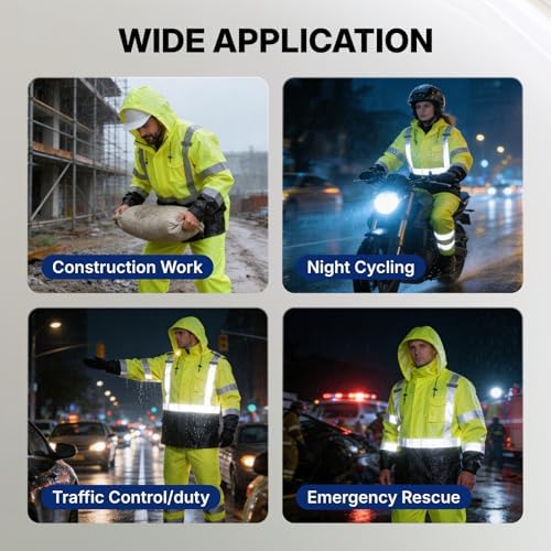 NORTHSKY Hi Vis Rain Jacket and Pants, Class 3 High Visibility Reflective Waterproof Rain Suit, Safety Work Rain Gear with Hood for Men Women (4X Large-5X Large)