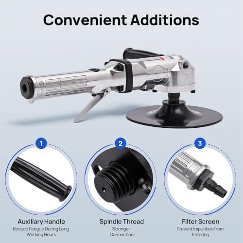 7-inch Pneumatic Air Angle Sander Handy Air Grinder Adjustable Speed 4500RPM Lightweight Portable Polishing Machine Tools for Auto Repair Shop Home Surface Treatment Floors Cars Ships Motorcycles