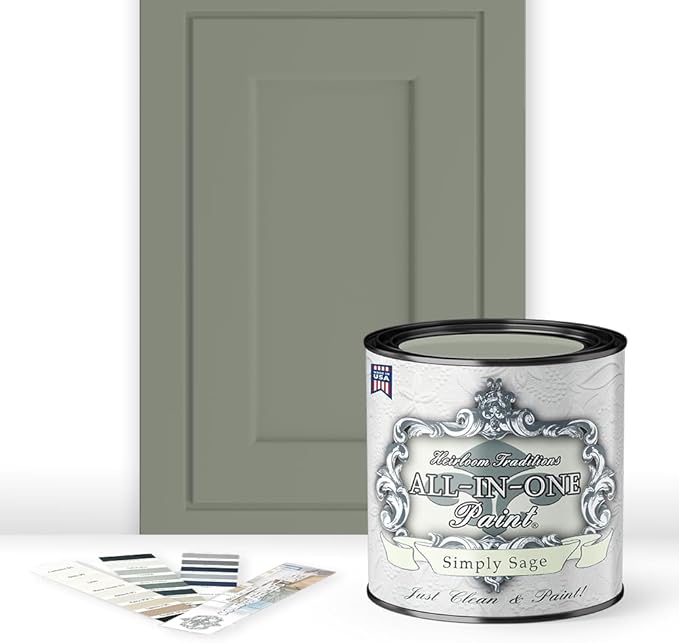 ALL-IN-ONE Paint by Heirloom Traditions, Simply Sage (Gray Green), Quart - Durable cabinet and furniture paint. Built in primer and top coat, no sanding needed. Includes our 30 featured color card.