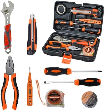Home Repair Partner Home Hand Tool Kit And Portable Toolbox Include Wrench,Utility Knife,Screwdriver.Multi Functional Home Tool Set For House,Garage,College Dorm And Office Covering Multiple Scenarios
