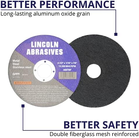50 Pc 4.5" x 1/16" x 7/8" Cut-Off Wheels Lincoln Abrasives Metal & Stainless Steel