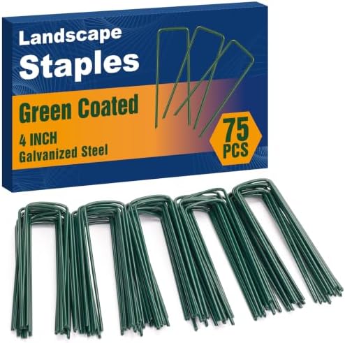 Whonline 75 Pack Green Landscape Staples, 4 Inch Garden Stakes Galvanized