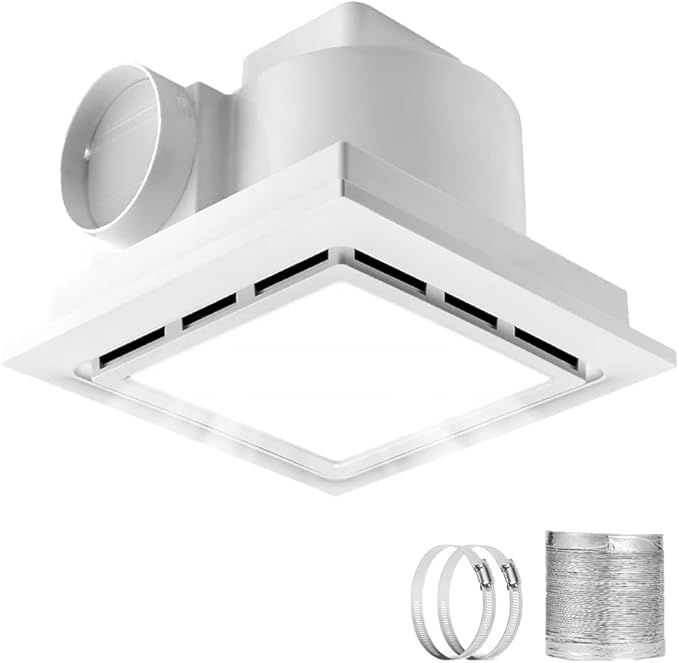 Bathroom Exhaust Fan with Light, 120 CFM Quiet Ventilation Fan with 6500K 12W LED Light 1.0 Sones Low Noise, 4" Duct Included Square Ceiling Mount Vent Fan for Shower Bathroom Office Home