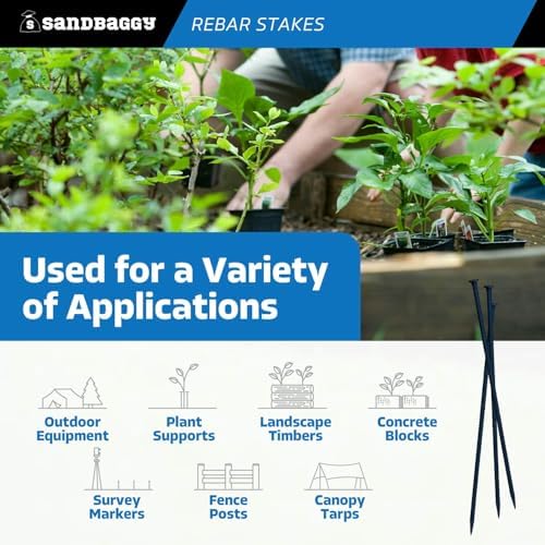 Sandbaggy 24" Steel Rebar Stakes with Nail Head - Garden Stakes (#4 Rebar - 1/2" Diameter) - l-Shape - Ground Stake, Pins, Landscaping Spikes, Construction (5, Count)