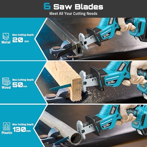 SEESII Reciprocating Saw Cordless with 2 x 4.0Ah Batteries and 6 Saw Blades