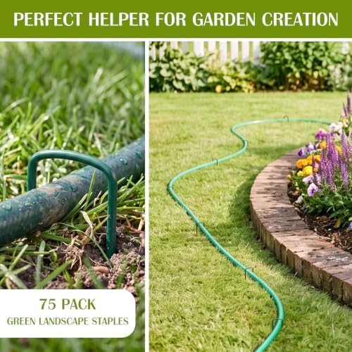 Whonline 75 Pack Green Landscape Staples, 4 Inch Garden Stakes Galvanized