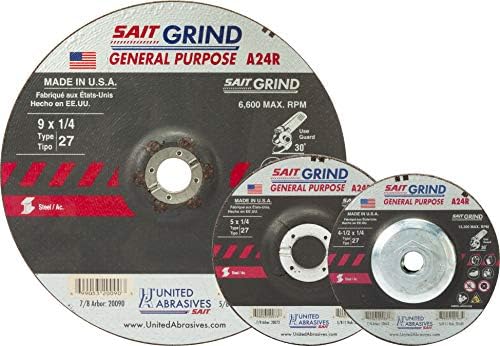 United Abrasives-SAIT 20073 A24R General Purpose/Long Life Grinding Wheel (Type 27/Depressed Center]) 5" x 1/4" x 7/8",25-Pack