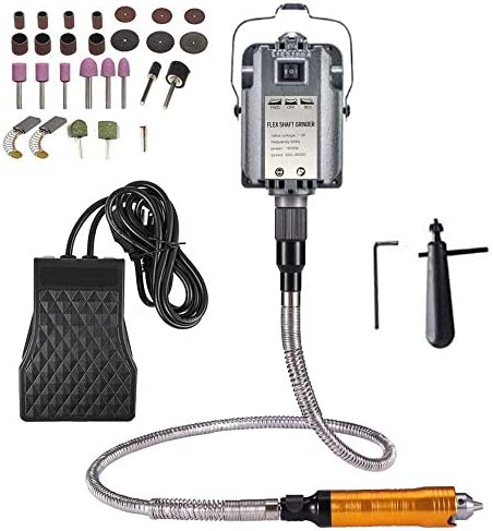 1000W Rotary Tool Flex Shaft Electric Hanging Grinder Carver, Forward and Reverse Rotation, Multi-Function Metalworking Jewelry Repair Kit, Foot Pedal Control, Metal Flexible Shaft, 30000 RPM