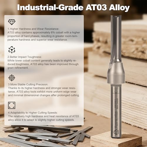 Straight Router Bits 1/4" Shank, 1/4" Cut Diameter, 1" Cut Length, Useful for Plunging Capabilities for Cutting Grooves, Dados, Mortising