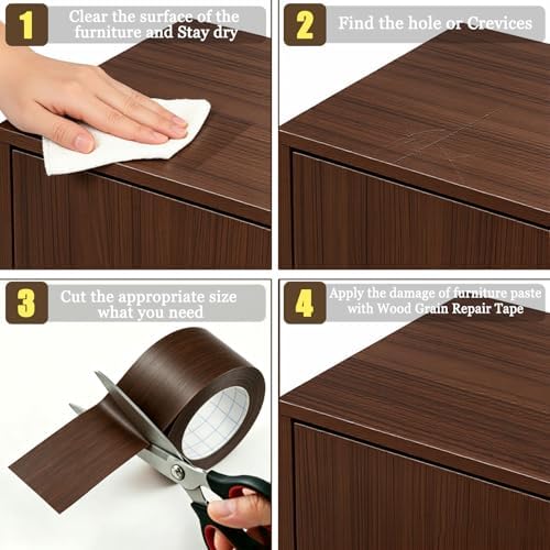 GSCIT Club Walnut Tape, 2.3 inch X 15ft Self Adhesive Wood Grain Tape Walnut Repair Patch for Tables, Chairs, Baseboards, Doors, Windows, Floors, Handicraft DIY.
