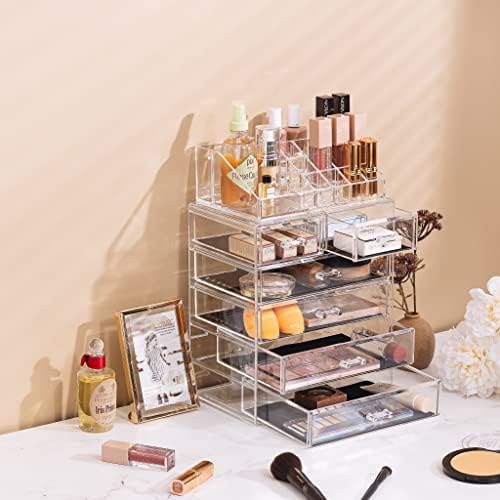 Sorbus Makeup Organizer, 6-Drawer Acrylic 2-Piece Set (Clear)