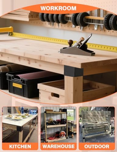 Heavy Duty Workbench Bracket Kit, 8 Pcs 3-Way Right Angle Corner Brackets for DIY Custom Workbenches, Work Tables, Garage Shelves, Many Other Wooden Projects, Fits 1.6"x3.6" Wood