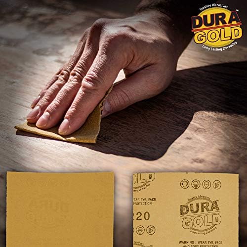 Dura-Gold Premium 1/4 Sheet Gold Sandpaper Sheets, 220 Grit (Box of 400)