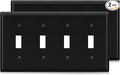 ELEGRP Toggle Light Switch Wall Plate, 4-Gang Standard Size Switch Covers, Unbreakable Polycarbonate Replacement Faceplates Covers, UL Listed, Color-matched Screws Included (2 Pack, Glossy Black)