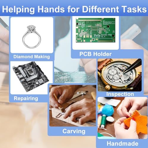 Magnetic Helping Hands Soldering Station with 10X Magnifying Glass with light, PCB Holder 4 Flexible Arms Magnifier and Third Hand Tool for Electronic Repair Soldering Jewelry Craft