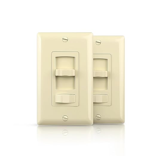 ECOELER Slide Dimmer Switch, Single-Pole/3 Way, Full Range Dimming for 300W Dimmable LED/CFL Lights and 600W Incandescent/Halogen, Wall Plate Included, ETL Listed, Ivory, 2 Pack