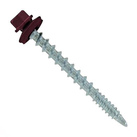 Fasteners Plus ST Fastening Kwikseal Woodbinder Metal to Wood #10 X 2 Burgundy Screws with EPDM Rubber Washer, 250-Count - Designed for Metal Roofing and Siding Panels