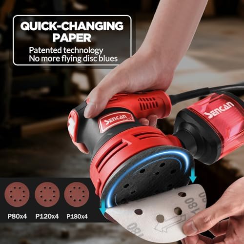 5" Electric Random Orbital Sander, 6 Variable Speeds Power Palm Sander with Vacuum Dust Collector for Hand Woodworking, Refinish Furniture