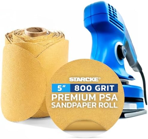 5 Inch Sanding Discs 800 Grit, 100 Pack Sandpaper Discs PSA Adhesive Sandpaper Roll No Hole - Disc Gold Round Sanding Paper, Durable Sand Paper for Wood, Auto Body, Metal, Paint for Surfaces