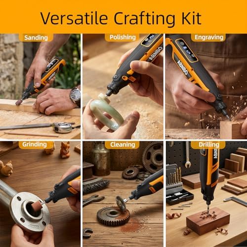 Mini Cordless Rotary Tool,5-Speed 30000RPM,Power Rotary Tool Kit 4V Type-C Charging with Digital Display, 100 Accessories for Sanding,Polishing,Engraving,Carving, DIY Crafts (Yellow)