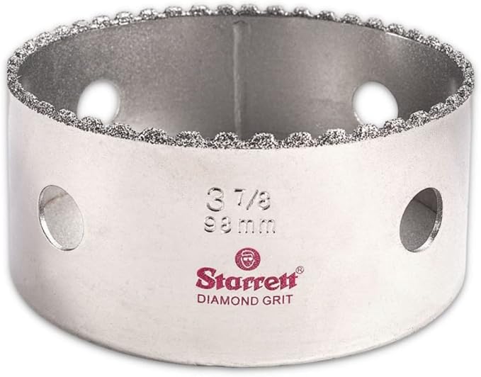 Starrett Diamond Grit Hole Saw 3-7/8" Dia, 1-5/8" Cutting Depth | Ideal For Drilling Small Diameter Holes, 5/8-18 Thread Size, A2/A10 Arbor, Silver Finish, KD0378-N