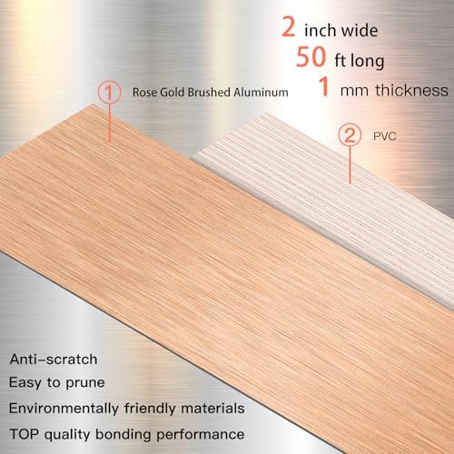 GSCIT Club Rose Gold Edge Banding, 2 Inch x 50ft Aluminum Brushed Edge Banding PVC Edge Trim for Cabinet Repair Furniture