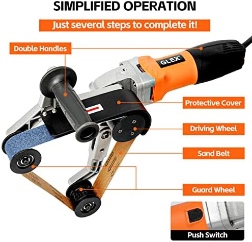 GLEX Metal Pipeline Polishing Machine, External Diameter Polisher, Stainless Steel Round Pipe Polisher, Steel Pipe Grinder, Round Tube Material Belt Sander, 110V 800W Aluminum Oxide Sanding