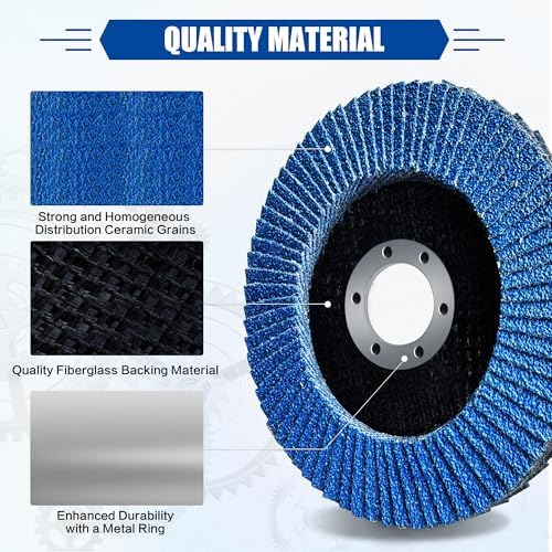 50 Pack Flap Discs 4 1/2" for Angle Grinder, 40/60/80/120 Grit, T29 Flap Disc, Die Grinder Sanding Disc, Zirconia Grinding Wheel for Metal, Wood, Stainless Steel Polishing Finishing