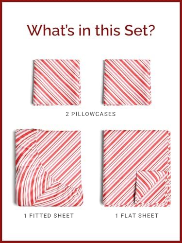 Christmas Sheet Set, Candy Cane Stripe, Holiday Xmas Bedding Set - Queen